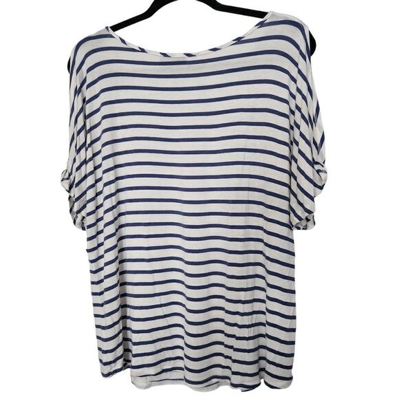 Collette Womens Open Shoulder Striped Round Neck Top Size XL - Picture 2 of 5